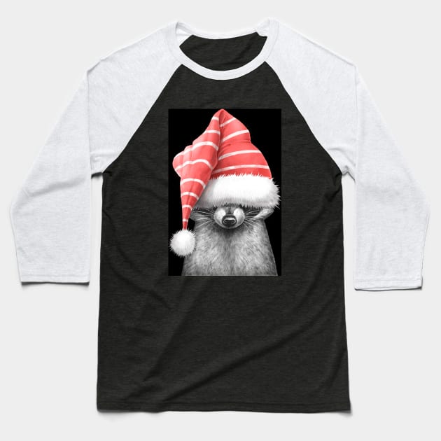 Raccoon in a hat on black Baseball T-Shirt by NikKor